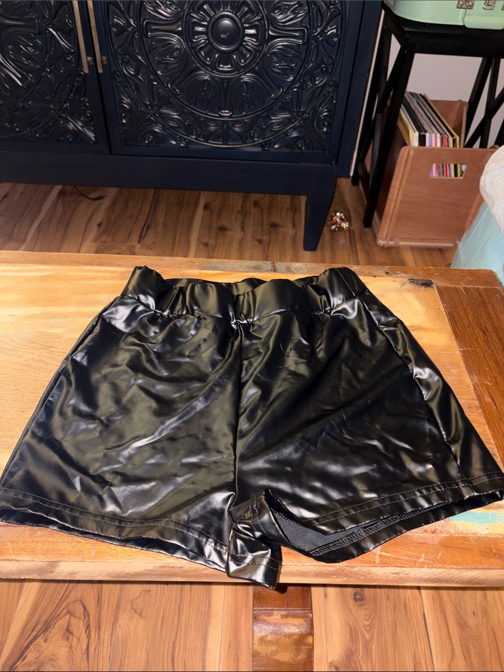 SHEIN Black Faux Leather High-Waist Shorts